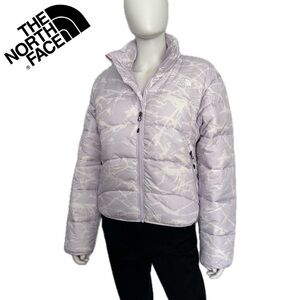 The North Face NSE 2000 Puffer Jacket in Lavender Splatter Print Down Parka Coat